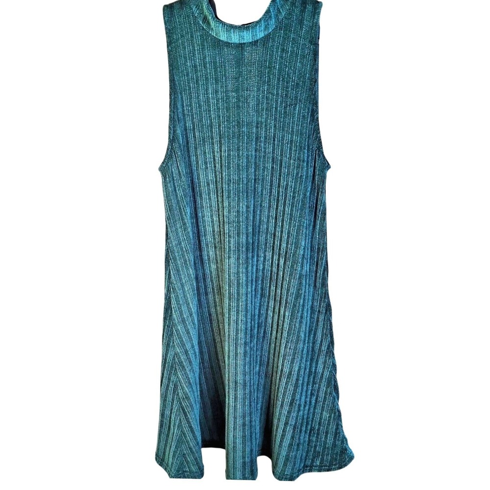 Sadie & Sage Teal Pleated Smash Dress Sleeveless Mock Neck Keyhole Back Medium M - Picture 2 of 8